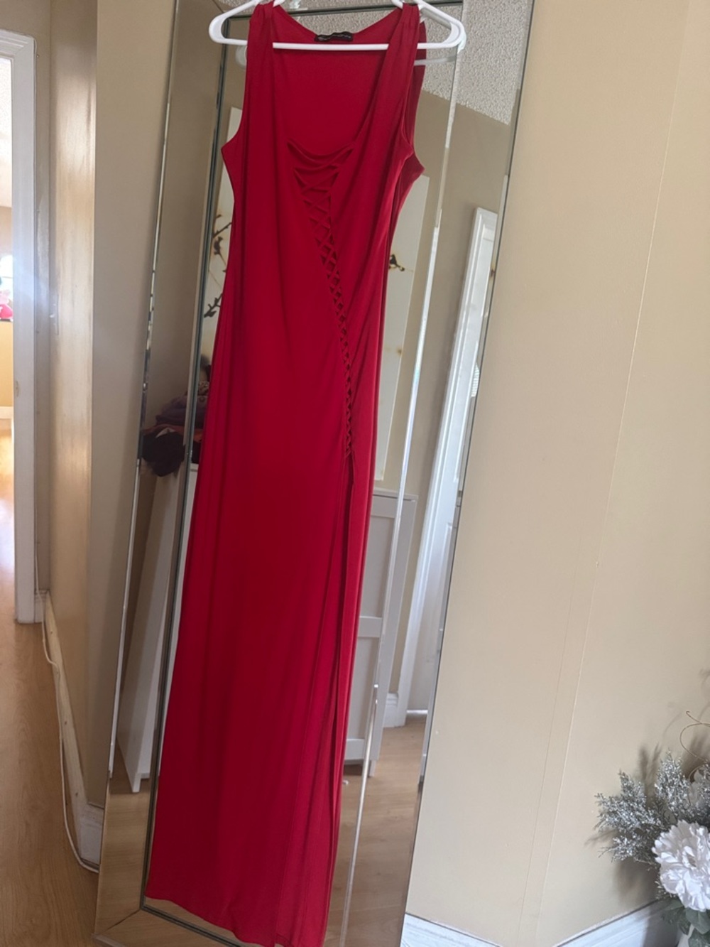 Symphony Red Sleeveless Lace-Up Maxi Dress